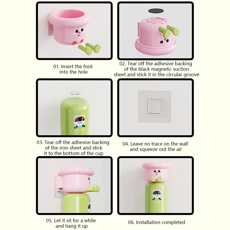 Cute Kids Creative Toothbrushes Holder,Household No Punching Organiser Rack with Cups for Toothpaste Comb,2 In 1 Gargle Cup