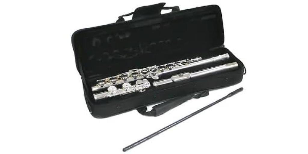 PLAYTECH Flute with Covered Keys, Nickel Silver, Silver-Plated Finish, with Case