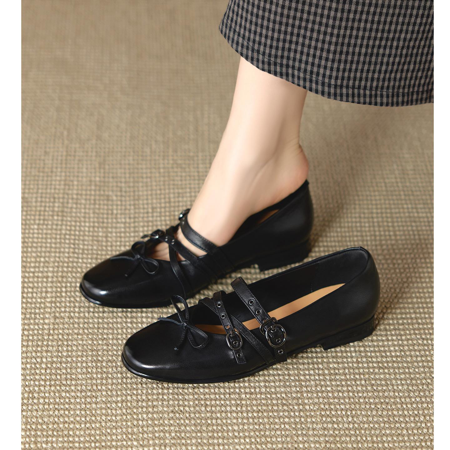 

Sheepskin version~ Flat French Mary Jane shoes women s autumn ballet pop gold and silver one-word buckle strap single shoes 40