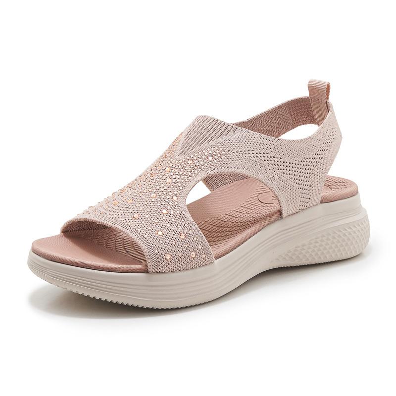 

Plus Size Shoes for Women 35-42 Summer Fashion Mesh Platform Wedges Rhinestone Sandalias De Mujer Casual Sports Sandals 35 розовый