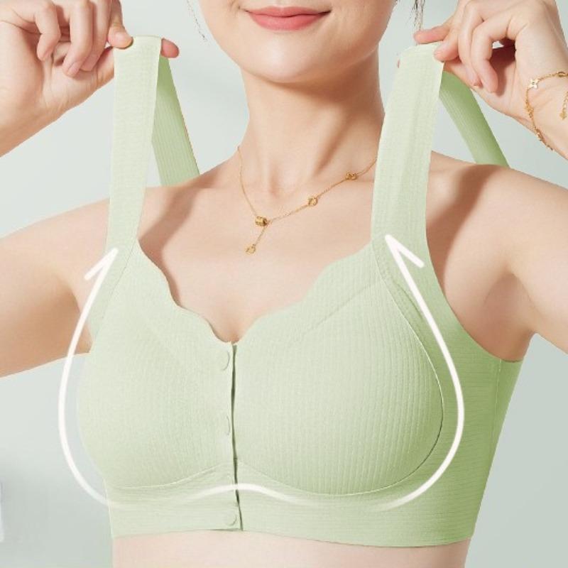 Antibacterial Women's Bra for Middle-aged and Elderly Women Open-front Wire-free Padded Vest Style Plus Size Seamless Underwear