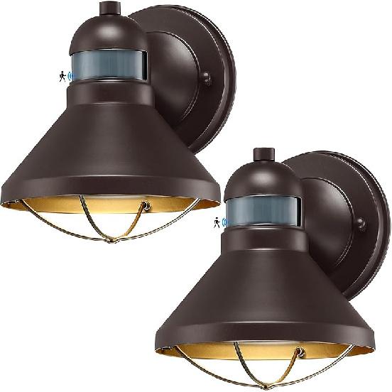 LONEDRUID 2 Pack Motion Sensor Outdoor LED Wall Light Dusk to Dawn Exterior Sconce Lighting Fixture Waterproof Wall Mount Barn Lamp Black Outside