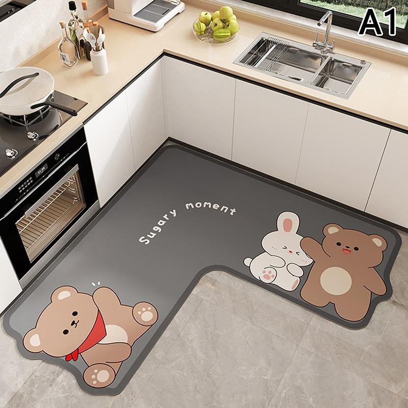 

L-образный впитывающий кухонный коврик для пола, длинный коврик из диатомита для кухни, мягкие моющиеся ковры, однотонный придверный коврик для ванной