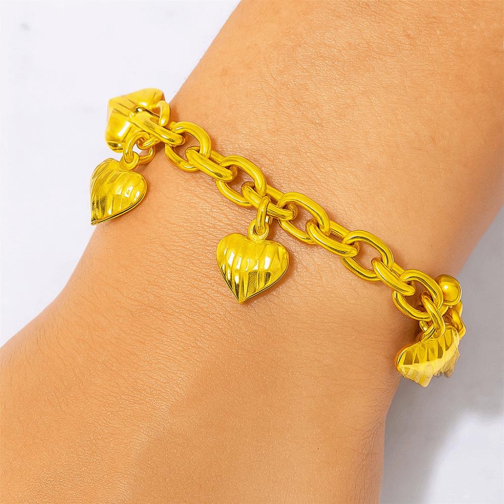 with Bell Hollow Peach Heart Bracelet Handmade Wedding Charm Bangle  Female Lady Girl