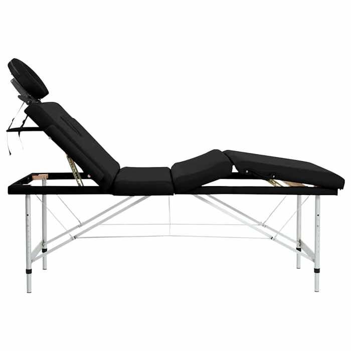 VidaXL Foldable Massage Table Black 4 Zones with Aluminum Frame