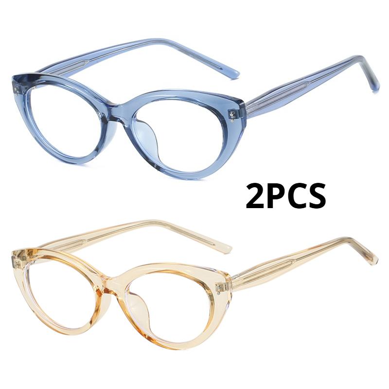 2PCS Transparent Glasses Women Cat Eye Anti Blue Light Flat Glasses Trend Decorative Eyepiece Computer Blue Filter Glasses