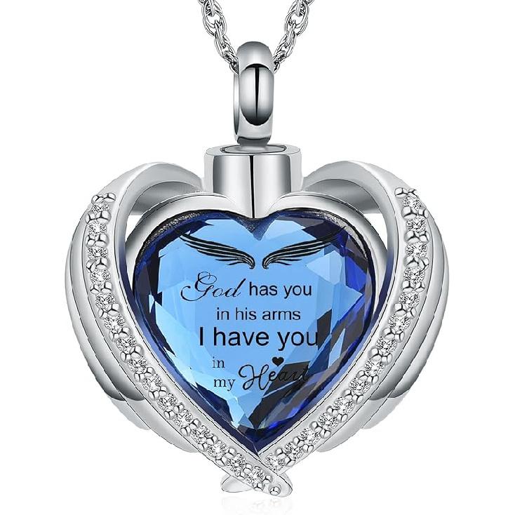 shajwo Cremation Jewelry Angel Wing Heart Urn Ashes Necklace for Women Men Birthstone Loved One Memorial Pendant