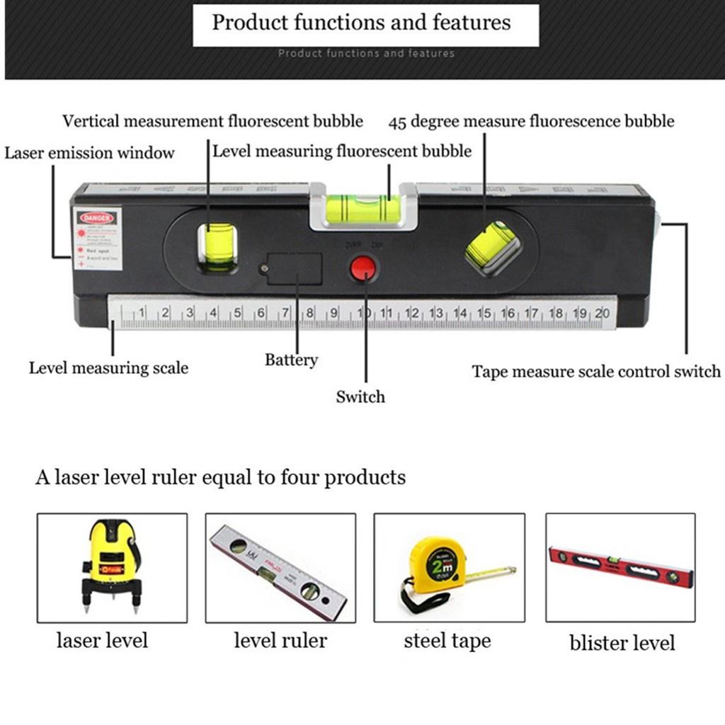 Aluminium Alloy Measuring Tape Spirit Laser Level Horizontal Vertical Line Rule