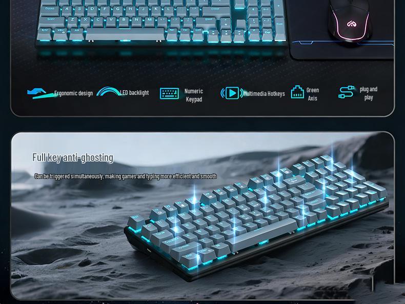 Custom Luminous Wired Mechanical Keyboard & Silent Gaming Mouse Set