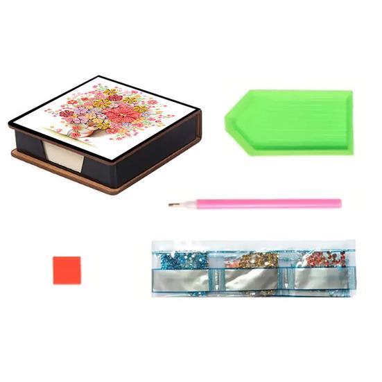 DIY Note Box Diamond Art Kit Sticky Note Holder Craft Set Diamond Art Project Memo Pad Holder DIY Kit for Gift And Home Office Desk Decor