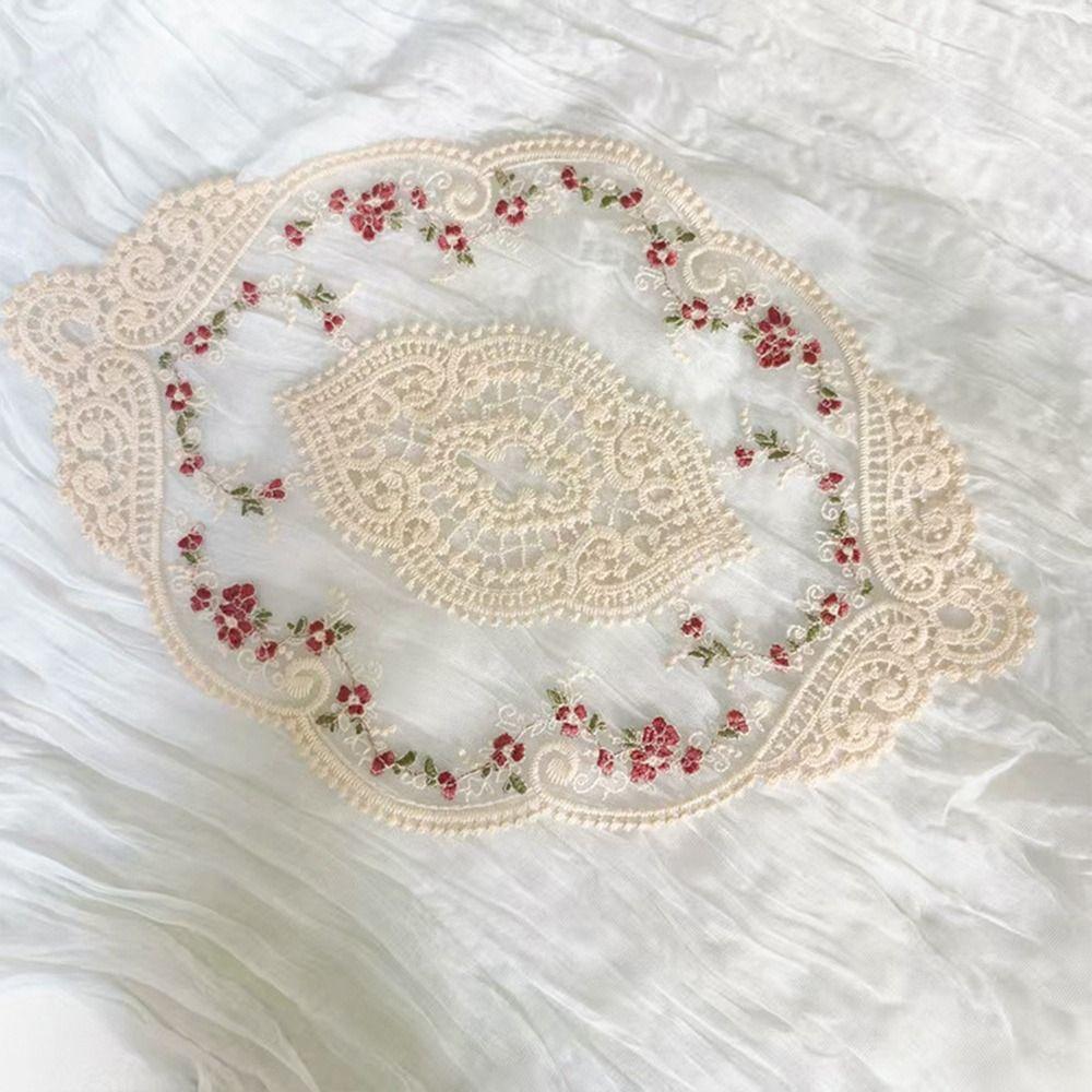 European Style Lace Embroidered Coaster Oval Coffee Drink Pad Dining Table Cover  for Home Decor
