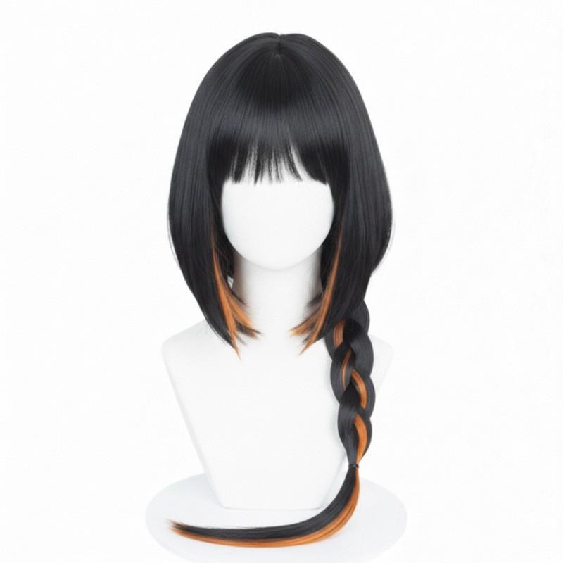 High Temperature Fiber Full Head Wig, Black And Orange Highlight Long Braid Styling Wig For Women Comic Show Role Play