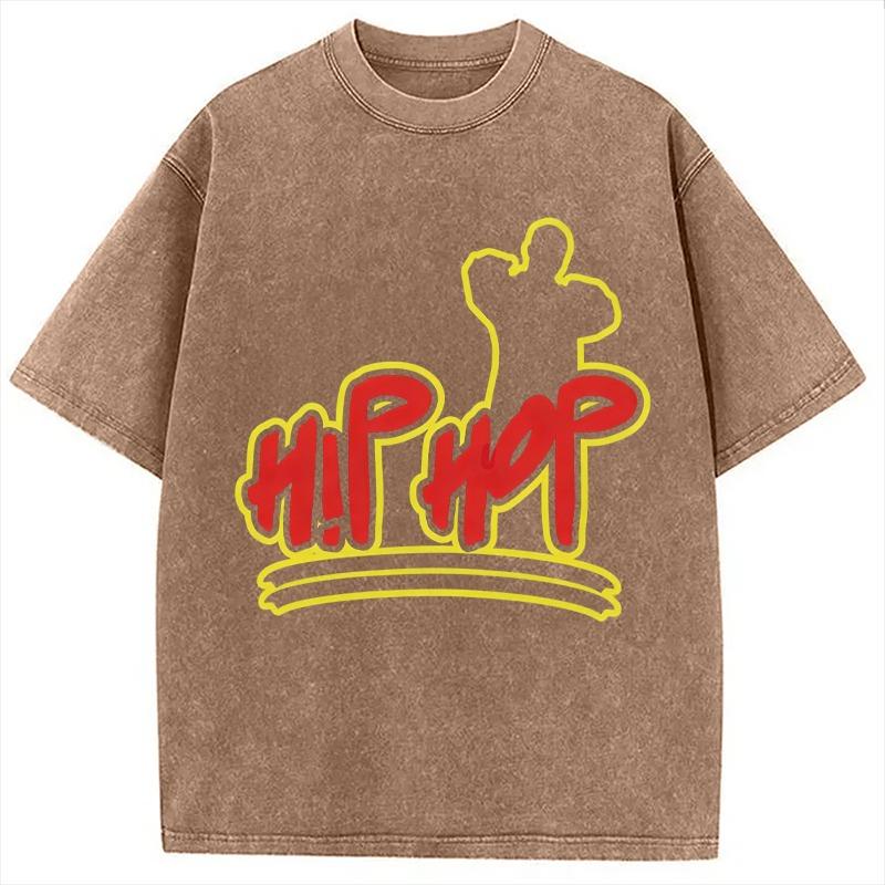 Hip Hop Dancer T-Shirt for Men Retro Washed Oversized Tee Male Short Sleeve O-neck Tunic Streetwear Casual