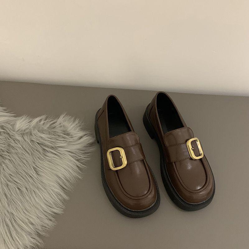 British style black small leather shoes women's spring and autumn 2025 new light mouth thick heel Mary Jane Love Doudou single shoes
