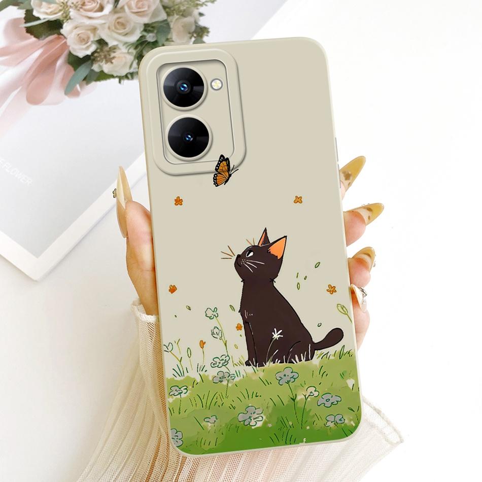 For Realme V30 V30t RMX3618 RMX3619 Cute Cat Flower Cartoon Phone Case For RealmeV30 V30T 5G Soft Silicone Cover Bumpers