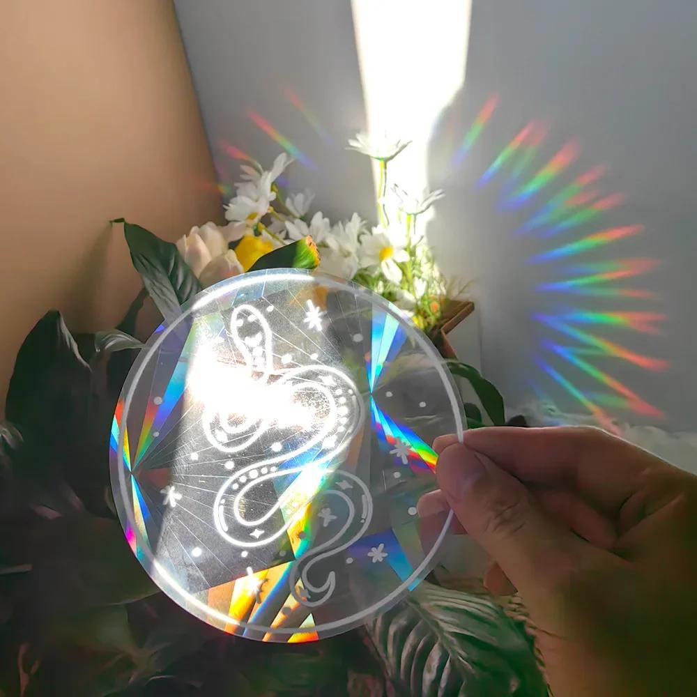 PVC 3D Regenbogen Sonnenfänger Wandaufkleber Katze Bär Raumschiff Planet Sonnenfänger Selbstklebende Fensteraufkleber Zimmer Heimdekoration