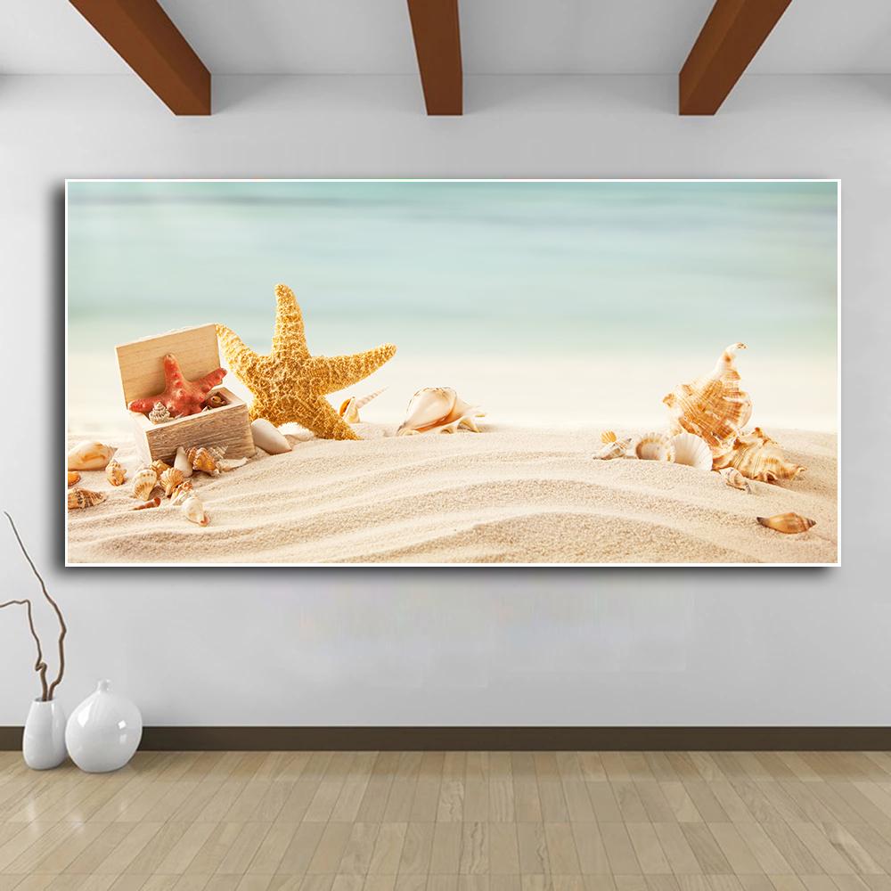 Starfish Seashells Beach Canvas Painting Shell Sea Wall Art Seascape Wall Pictures Poster for Living Room Bedroom Office Decor