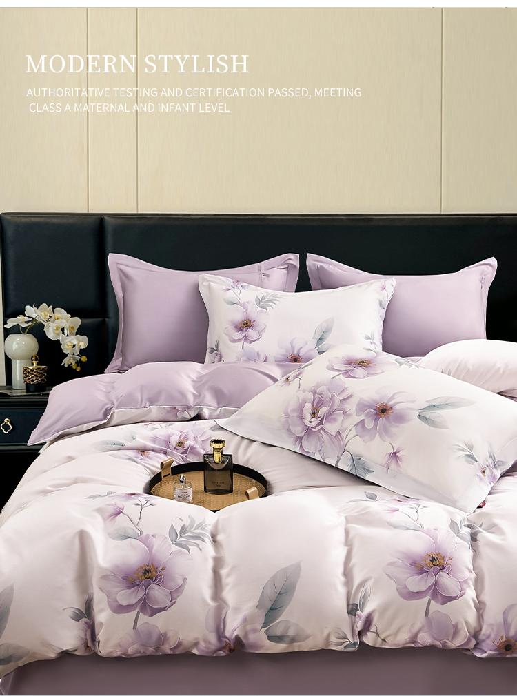 60 Piece Satin Cotton High Count High-density Floral Print Four Piece Set - Flower Shadow As Original