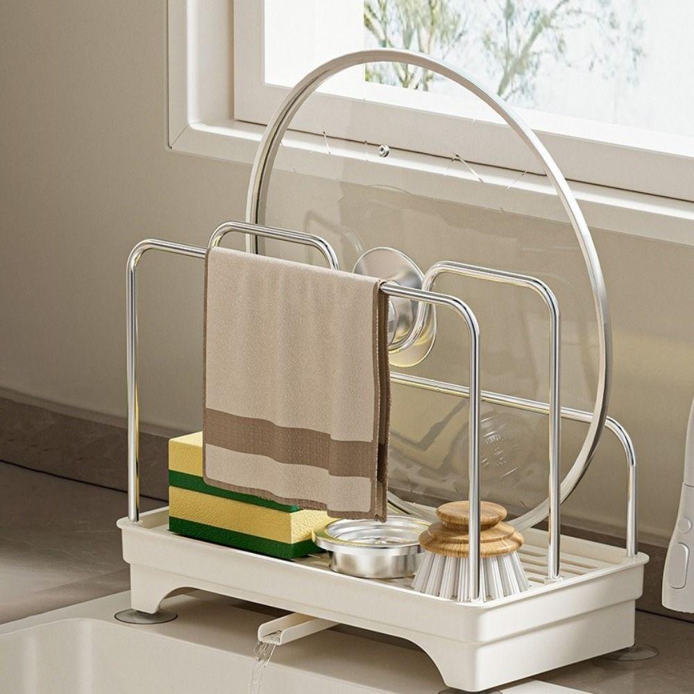 Stainless Steel Pot Lid Rack Detachable Space Saving Cutting Board Holder with Drain Pan Stable Pot Cover Shelf Kitchen