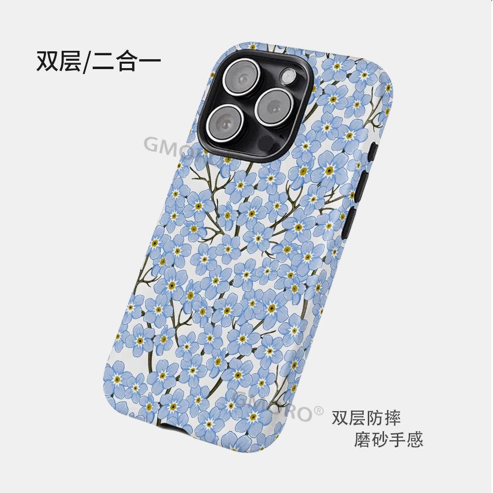 Foreign Trade for Blue Floral Magnetic Mobile Phone Shell iPhone Full Series To Map Processing Apple 17PM Protective Cover
