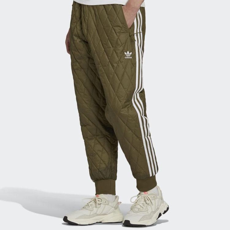 Adidas Originals Embroidered Logo Striped Quilted Casual Pants Men Bottoms Olive-Green H11431