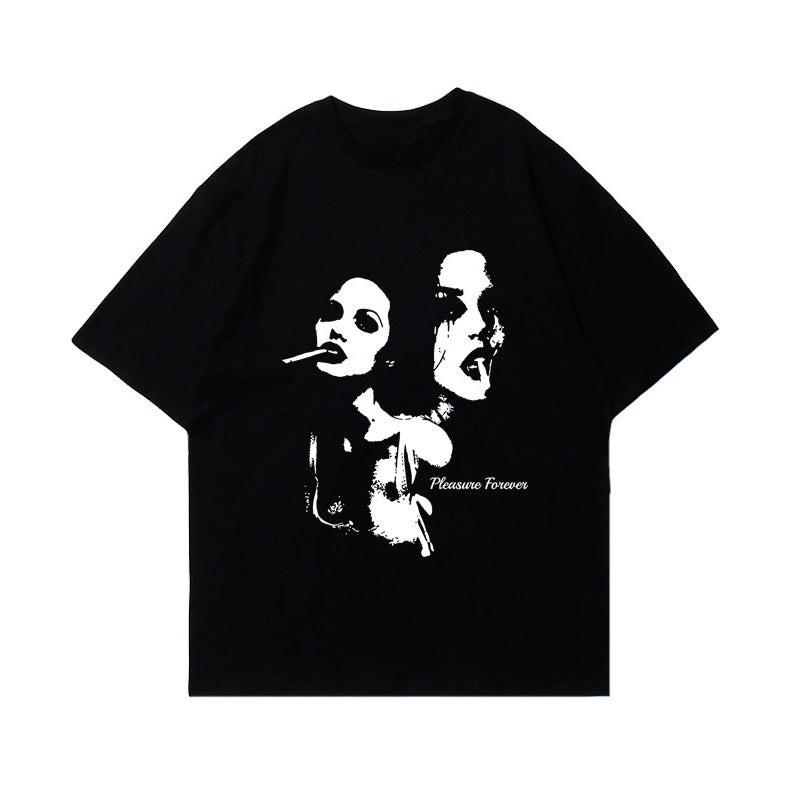 Portrait Print Dark Y2k Street Fashion Trend Casual T-Shirt Men s and Women s Luxury Brand Top S