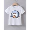 European Size Childrens Round-neck Short-sleeved T-shirt with Cartoon Shark Pattern Print