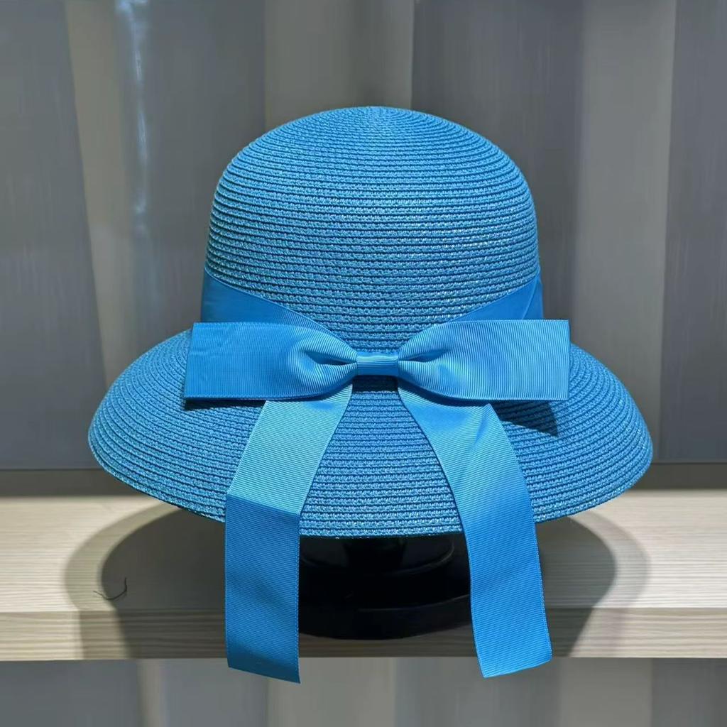 French Hepburn bow ribbon sun hat women's straw hat beach hat women's big brim hat sun hat beach fedora vacation travel sun hat