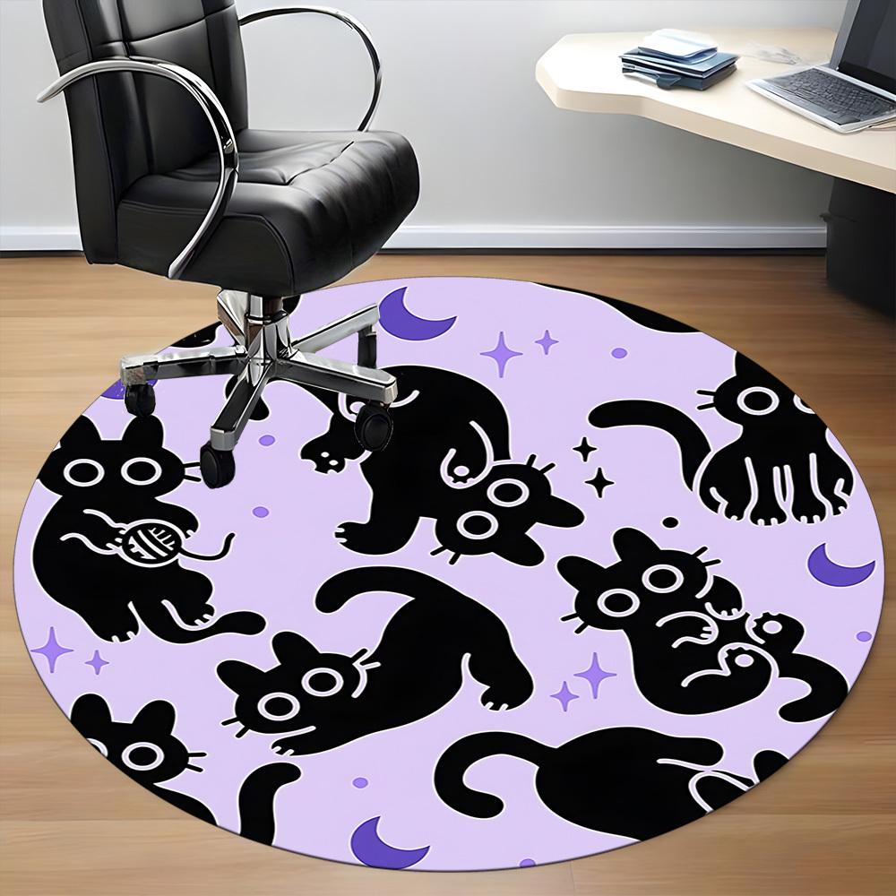 1pc Cat Moon Office Round Area Rug,  Mat Suitable For Office, Under Office Chairs Bedroom Living Room Home Decor, Room Deco