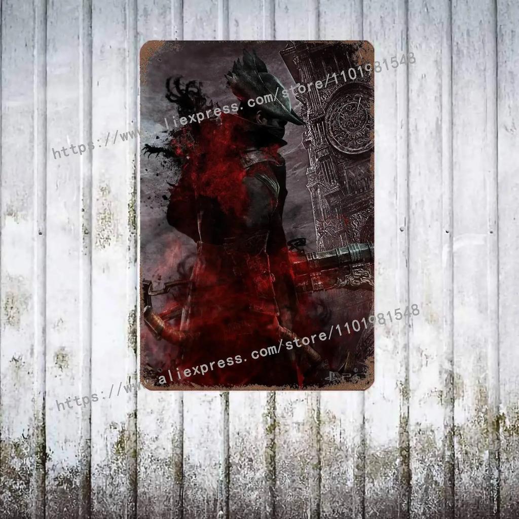 Bloodborne Video Game Metal Decor Poster Vintage Tin Sign Metal Sign Decorative Plaque for Pub Bar Man Cave Club Wall Decoration