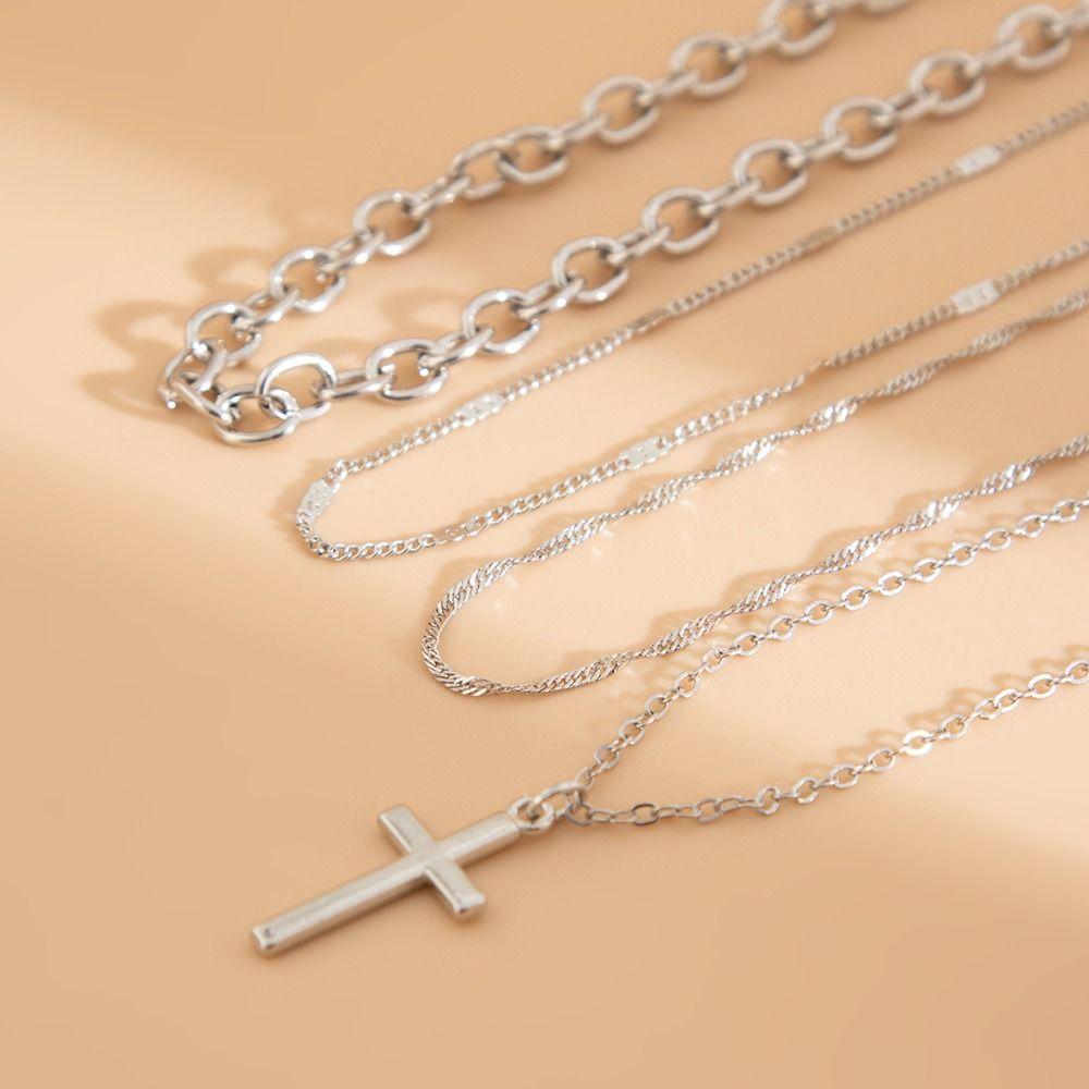 Adjustable Cross Pendant Thin Chain Multi Layer Prayer Necklace  Jewelry Accessories