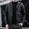 Pánská kožená bunda Pu kožená bunda Pánská s kapucí Slim Fit Korejský styl Motocyklová ležérní bunda