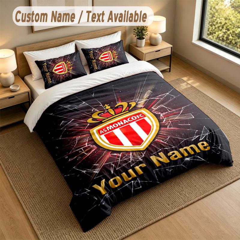 Bedding Set 1 Duvet Cover 2 Pillowcases Monaco FC Print Soft Bed Linen Bedroom Decor