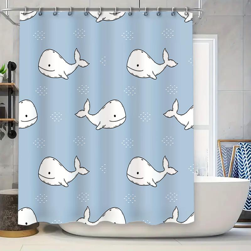 

Whale Blue Shower Curtain For Bathroom Kids Room Decoration Cute Animal Pattern Easy Installation Waterproof Fabric Covering Dec W60H190(CM)-1 Pcs