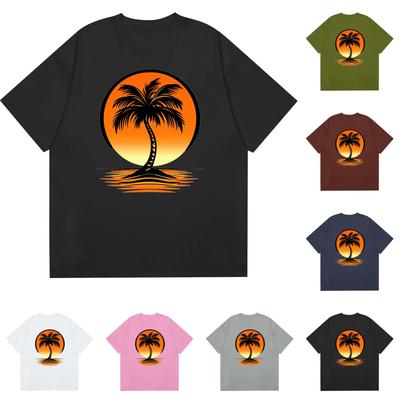Men's  Round Neck Casual Hawaiian Beach  Printed Short Sleeve T-shirt Top