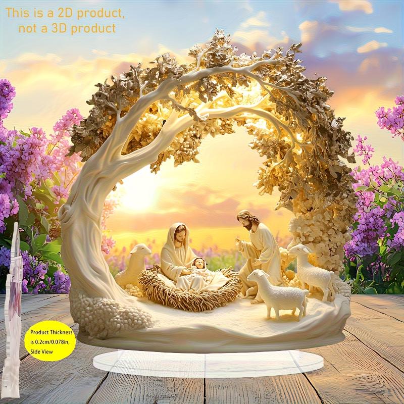 Desktop Decor Family Statue Jesus Tree Of Life Newborn Acrylic Flat Plate Desktop Decoration Ornaments For Home Decor