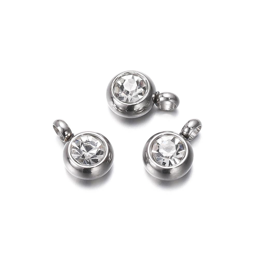10Pcs 6mm Stainless Steel Birthstone Necklace Pendant Jewelry Making Rhinestone Charms For Women Earrings DIY Accessories Gift