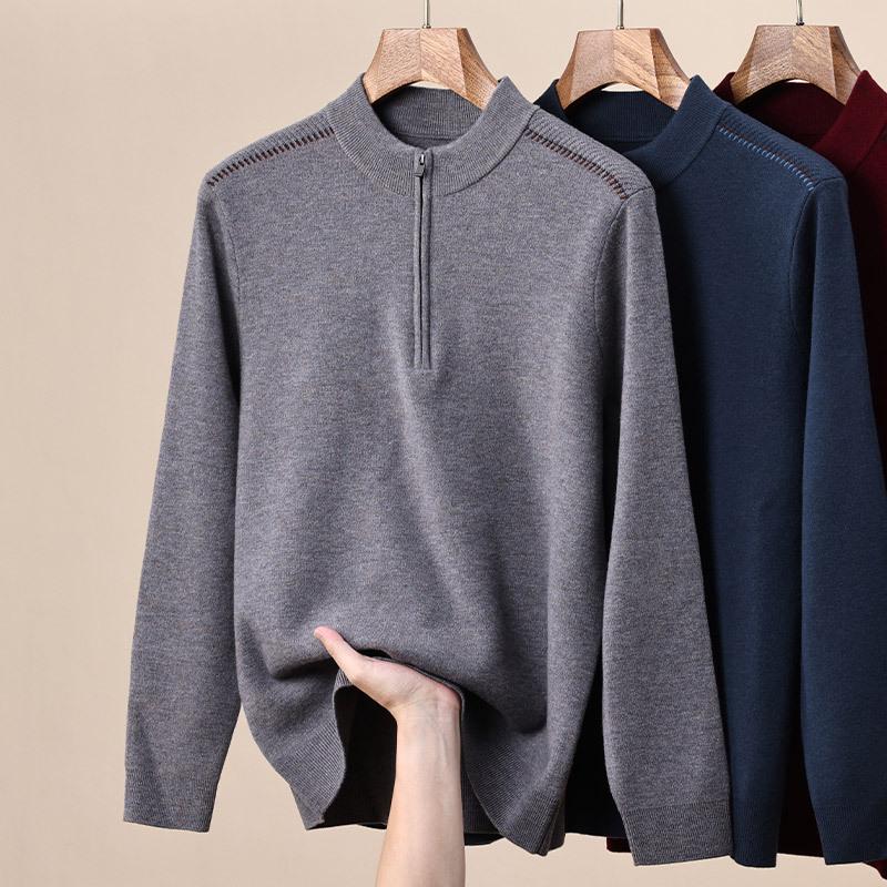Men s High-End Wool Zipper Sweater, Autumn/Winter 2025 Collection, Half-High Collar Base Layer Large (120)