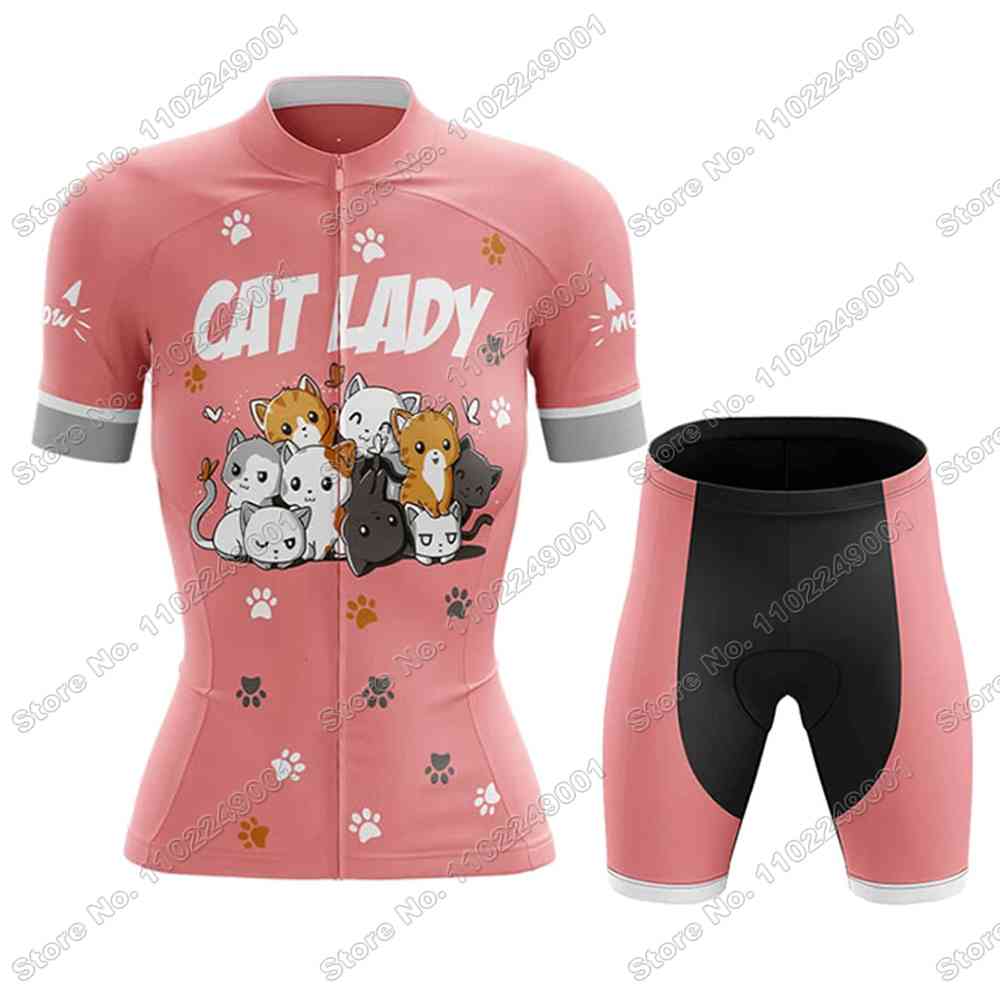 2025 Funny Cat Lady Cycling Jersey Set Women Cute Cycling Clothing Summer Road Bike Shirts Suit Bicycle Pants MTB Maillot