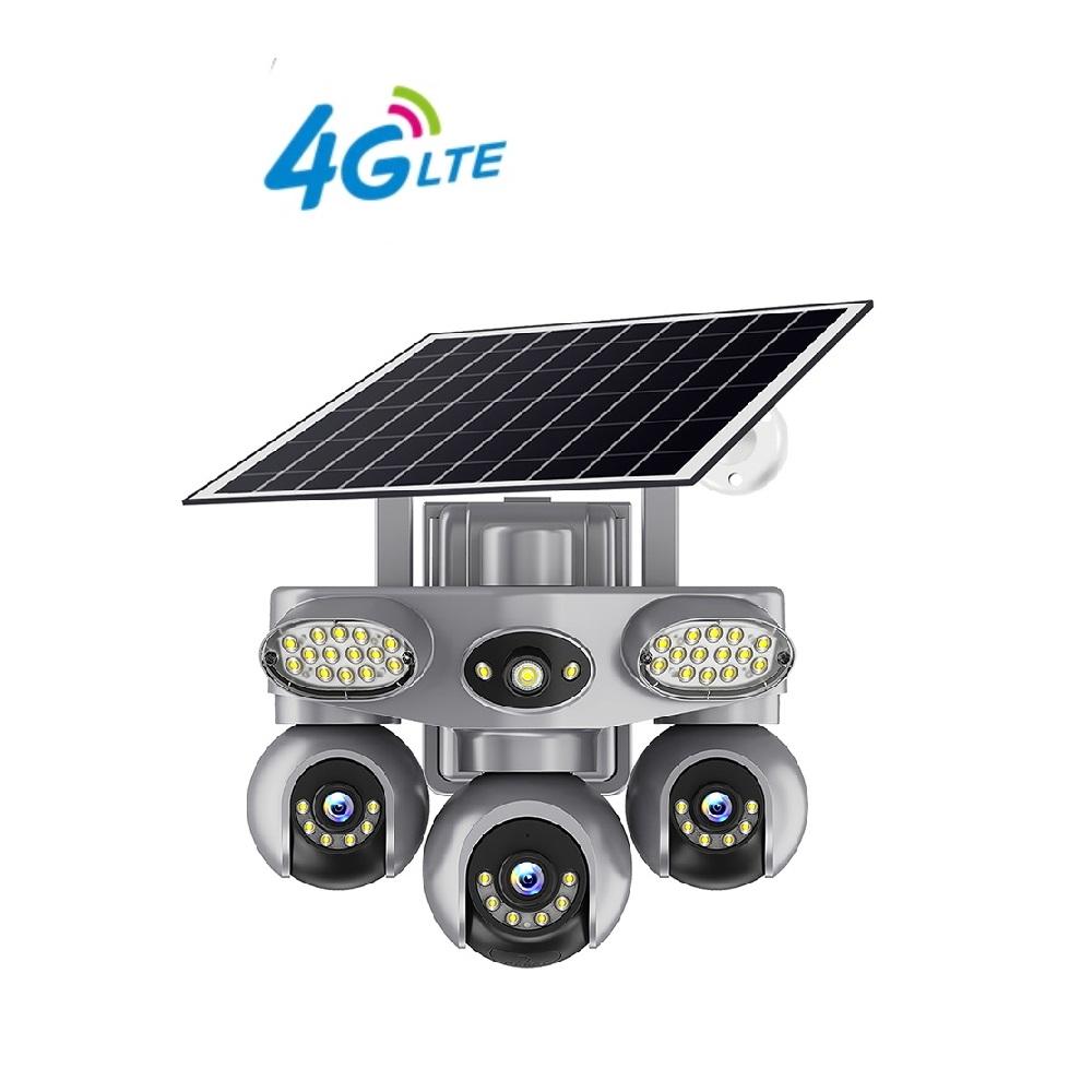 Solar PTZ Camera – 4G/WiFi Outdoor Security with 3-Screen View, Optional LED Light, 2-in-1 Surveillance & Night Lighting