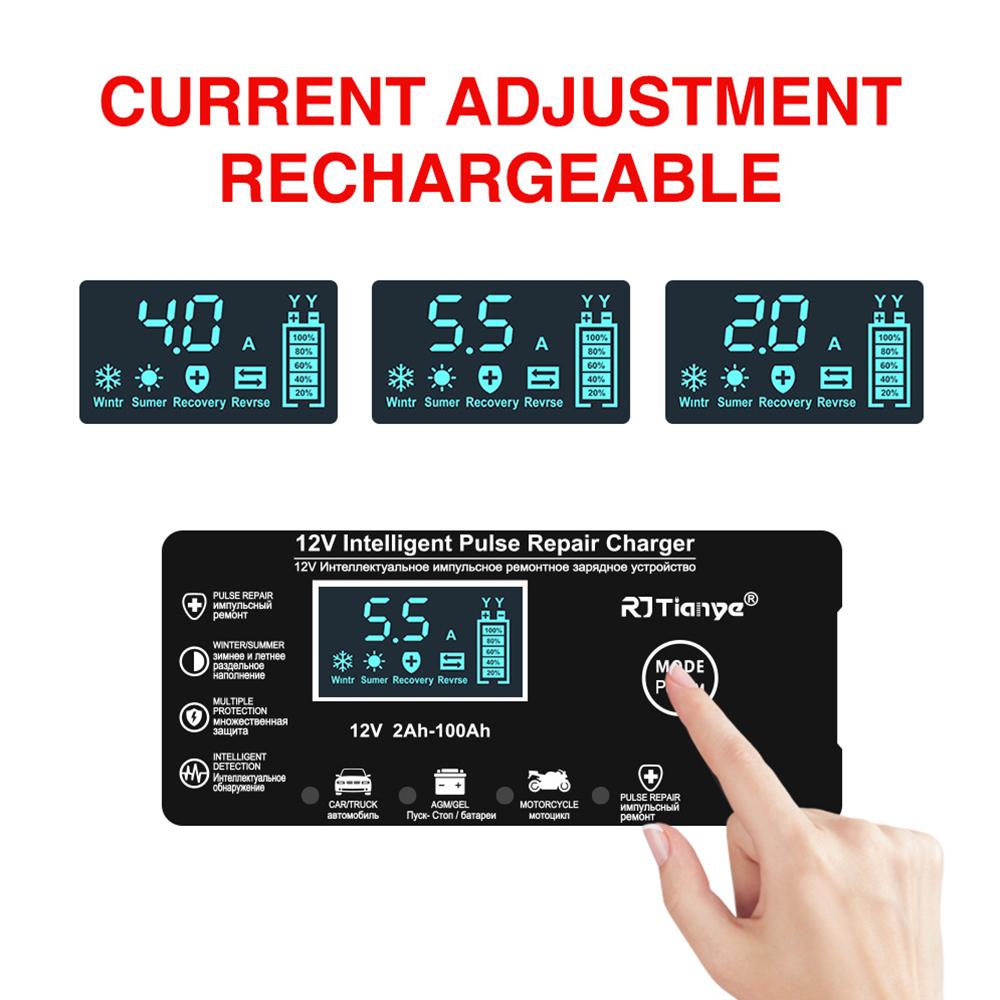EU Plug 12V6A Digital Display Screen Car/Motorcycle Charger Reverse Protection Suitable for Lead Acid Batteries Intelligent Smart Battery Charger