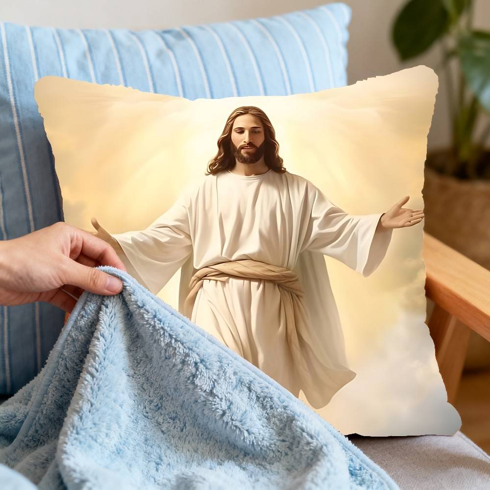Funda de Almohada Jesús Funda de Cojín Funda de Almohada de Poliéster Decorativa para Sofá Funda de Cojín Decoración del Hogar