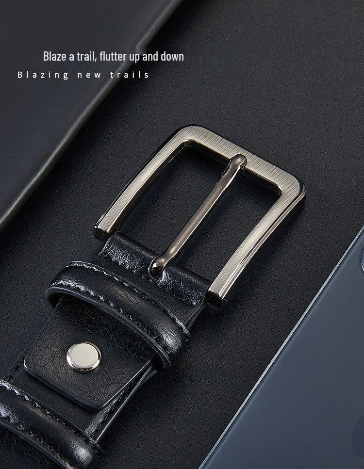 Men's Genuine Leather Belt - High-End Business & Casual Style, Needle Buckle, Suitable for Middle-Aged and Young Men.
