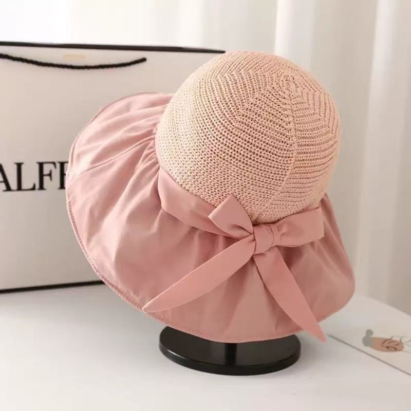 Summer women's bow bucket hat outdoor UV protection sun hat super large brim sun hat sun protection hat