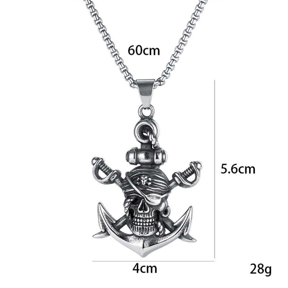 Double Sword Pirate Titanium Steel Pendant Vintage Halloween Skull Ghost Head Anchor Stainless Steel Necklace