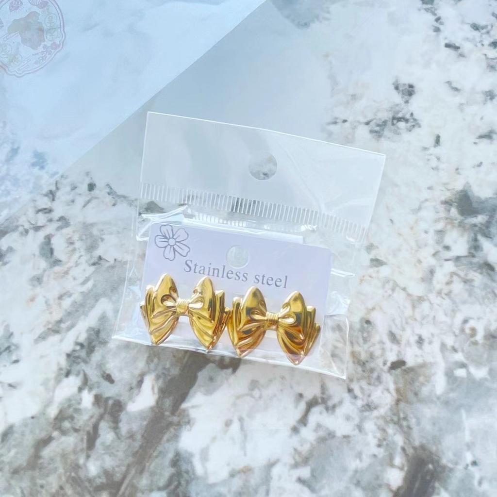 18K Gold Plated Stainless Steel Butterfly Bow Stud Earrings - Hypoallergenic Durable Elegant Jewelry for Parties & Daily Wear