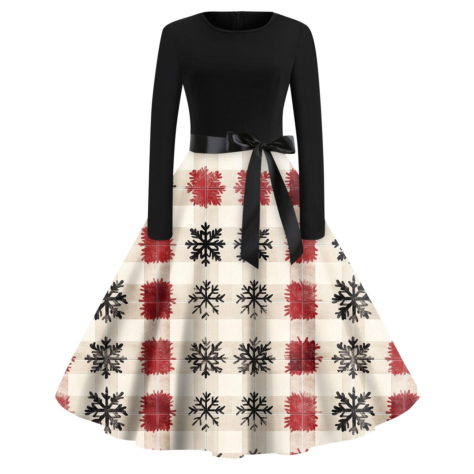 

Женская мода с круглым вырезом, повседневные тонкие рождественские платья с длинным рукавом и принтом M