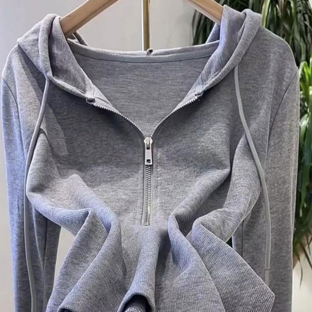 Women‘s Hooded Long Sleeve Half Zip Slim Fit Pullover Top Casual Solid Basic Tee