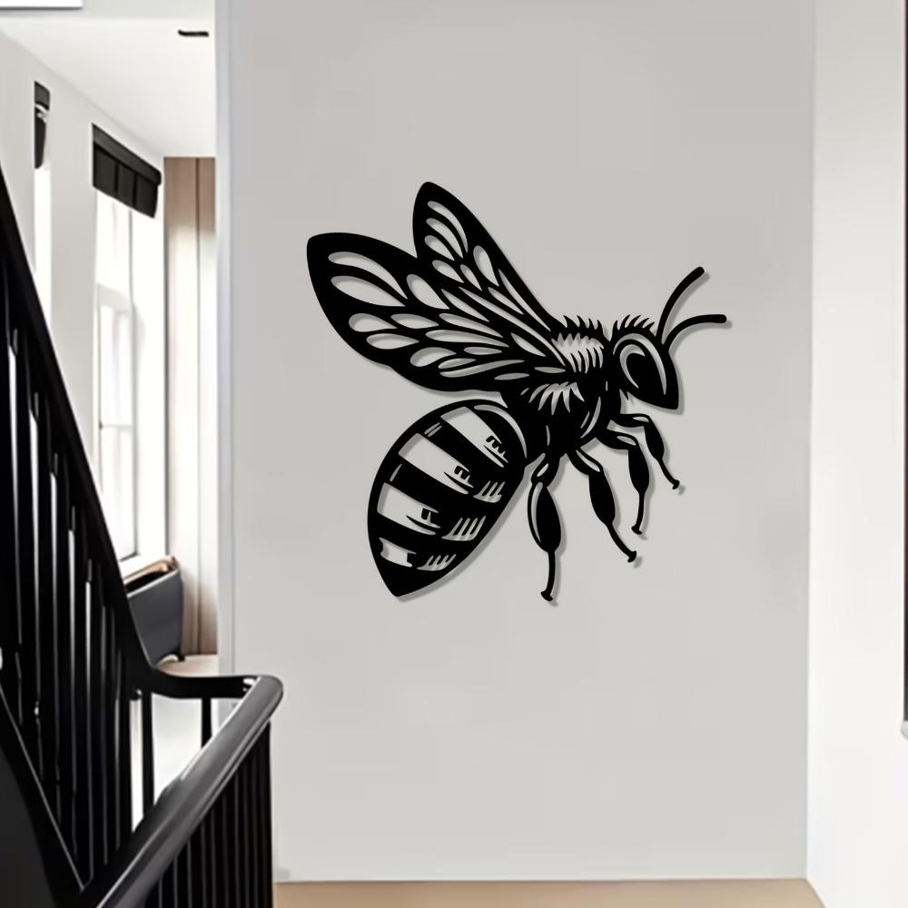 1pc Bold Bee Metal Wall Art Iron Statue Mural for New Year Easter, Weather Resistant for Patio Wall Garden Fence, Charming Outdoor Bee Decor