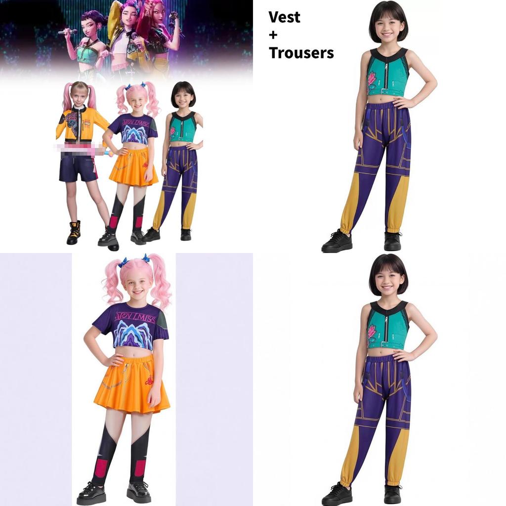 Kpop Dämonenjäger Rumi Mira Zoey Kostüm mit Polyesterstoff für Kinder Bühnenkleidung